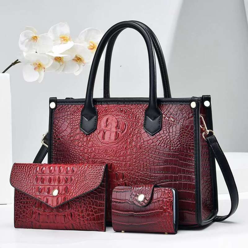 3-in-1 Luxury Women’s Handbag Set – Crocodile Pattern Shoulder & Crossbody Bags